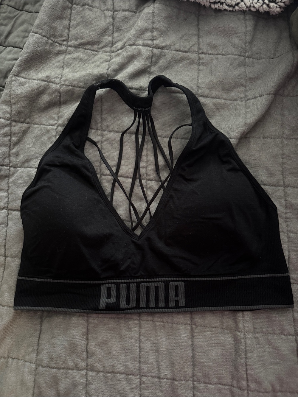 PUMA Black Strappy Racerback Sports Bra with Logo Band